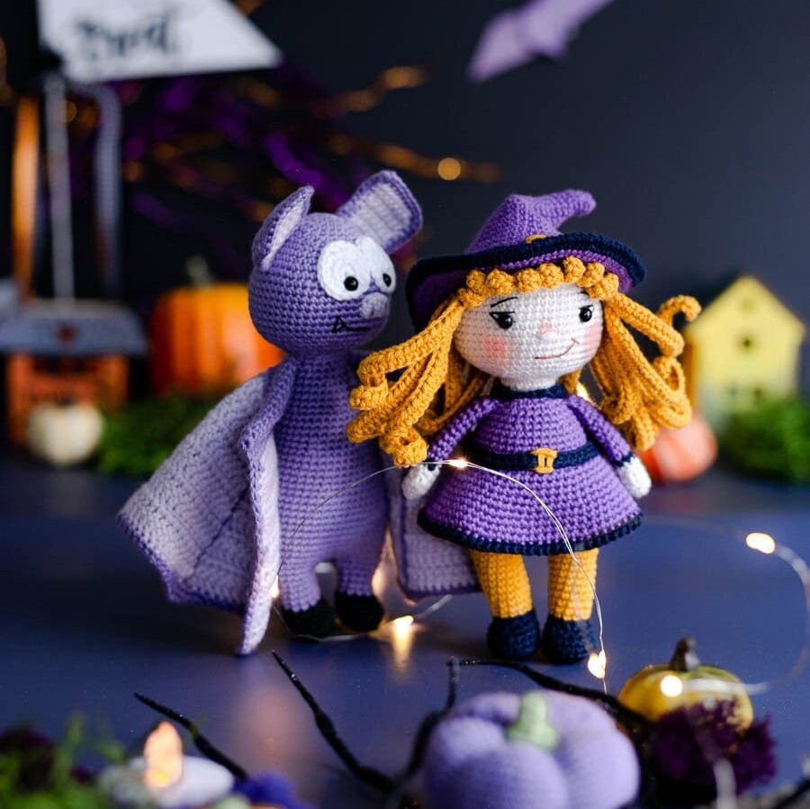 Amigurumi Crochet Halloween Toys - Pumpkin, Wich, Bat, Dracula and Frankenstein. Crochet Patterns in PDF