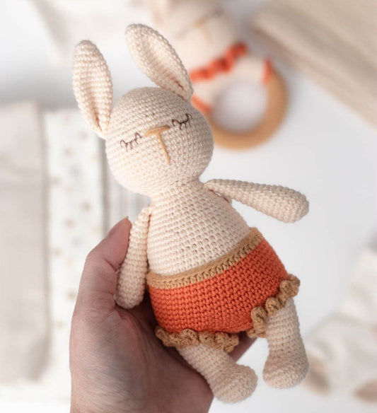 Amigurumi Crochet Bunnies - Crochet Toy and Rattle. Crochet Pattern in PDF
