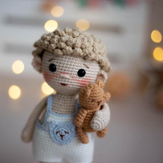 Amigurumi Crochet Baby Boy with Bear. Crochet Pattern in PDF