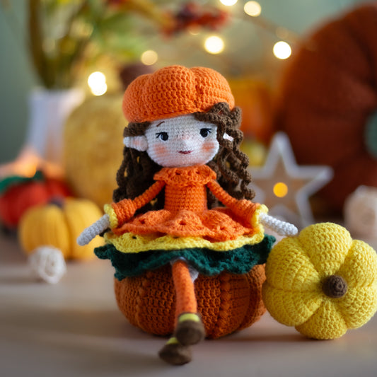 Amigurumi crochet Elf Pumpkin. Doll crochet pattern.