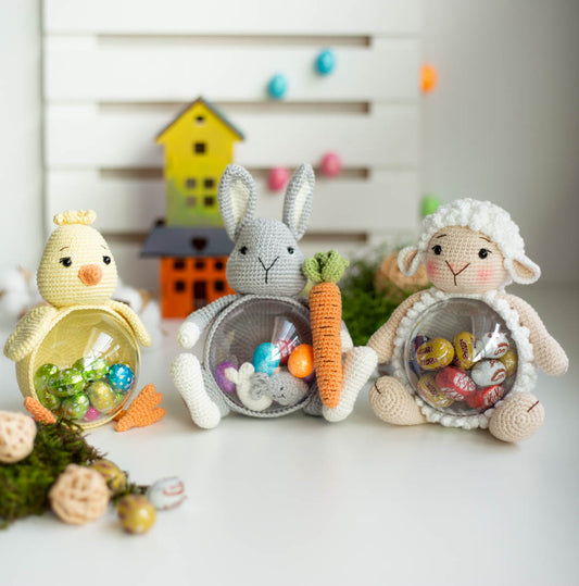 Amigurumi Crochet Easter Bunny, Sheep and Chicken. Crochet patterns in PDF