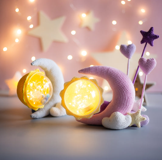 Crochet pattern night light Moon and Sun. Original crochet home decor.