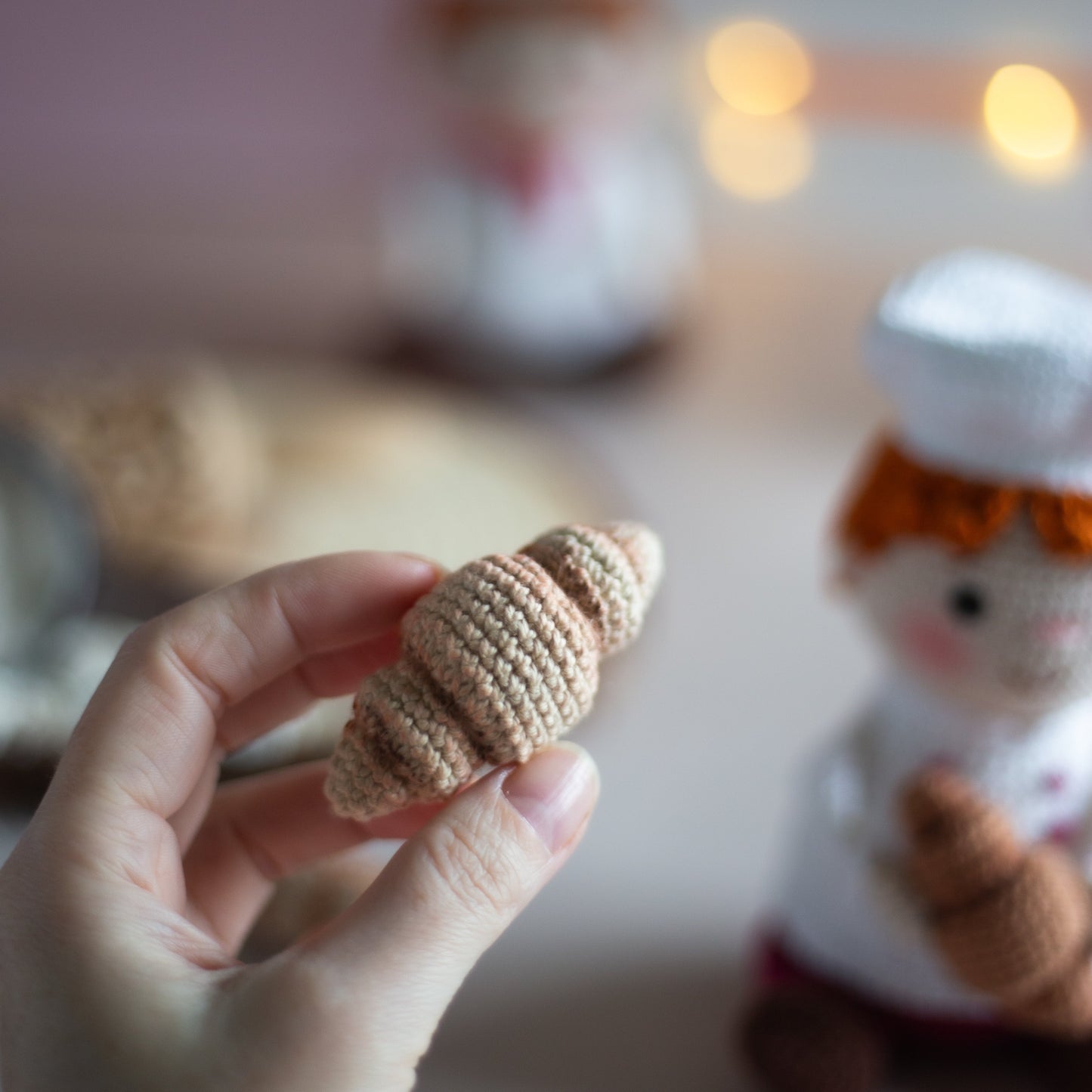 Amigurumi Baker with croissant and bread. Crochet pattern in PDF