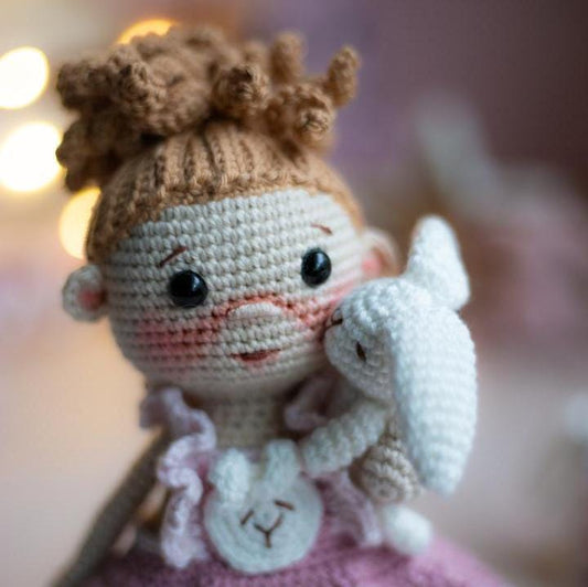 Amigurumi Crochet Doll. Baby Girl with Bunny. Crochet Pattern in PDF.