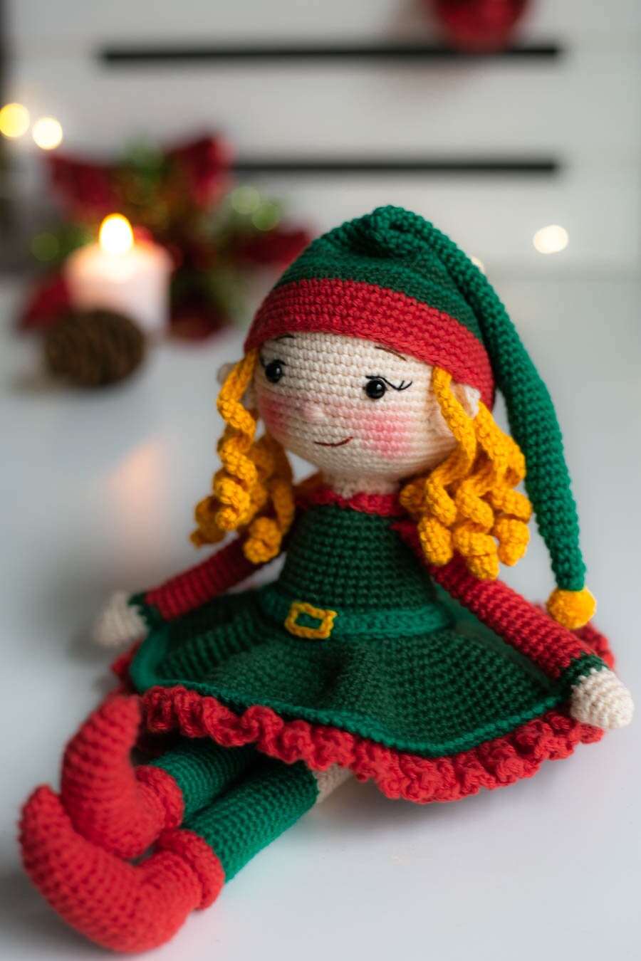 Amigurumi Christmas Elf girl. Crochet Pattern in PDF