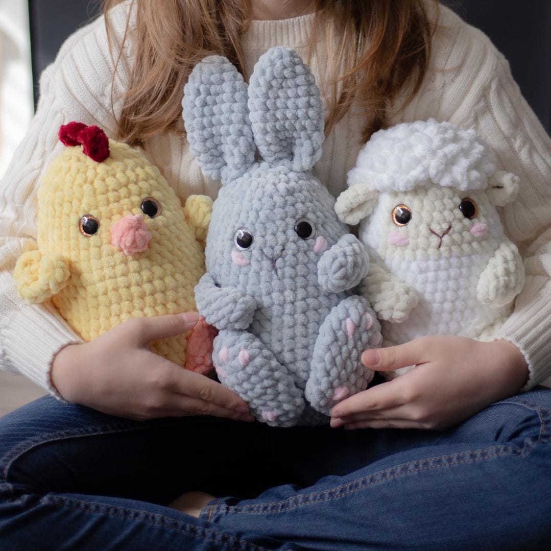 Amigurumi Crochet Easter Bunny, Sheep, Chicken. Crochet Pattern in PDF