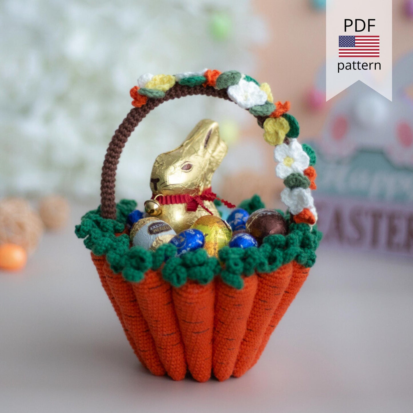 Amigurumi Crochet Easter Carrot Basket. Crochet Pattern in PDF