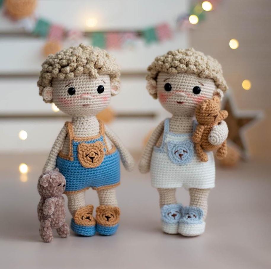 Amigurumi Crochet Baby Boy with Bear. Crochet Pattern in PDF