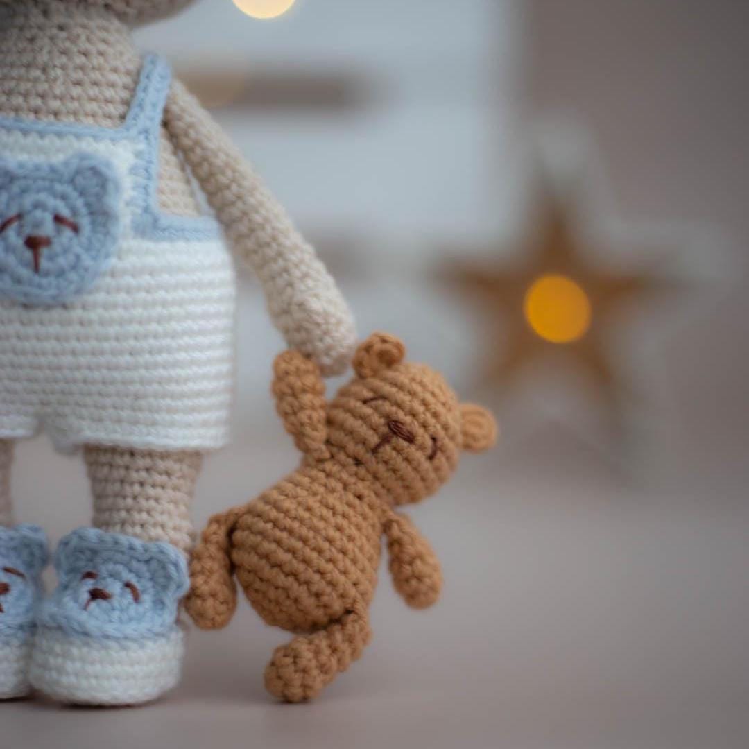 Amigurumi Crochet Baby Boy with Bear. Crochet Pattern in PDF