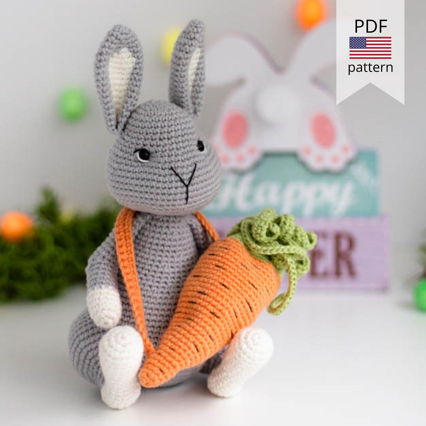Amigurumi Crochet Easter Bunny with Carrot-Bag. Crochet Pattern in PDF
