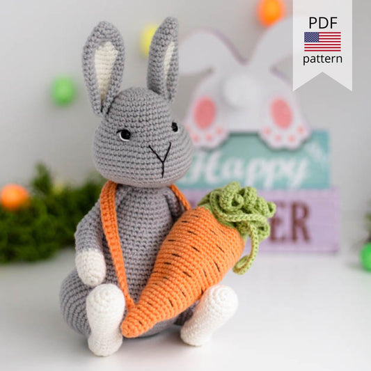 Amigurumi Crochet Easter Bunny with Carrot-Bag. Crochet Pattern in PDF