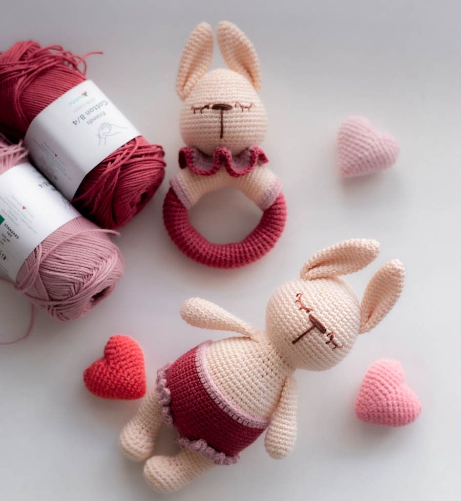 Amigurumi Crochet Bunnies - Crochet Toy and Rattle. Crochet Pattern in PDF
