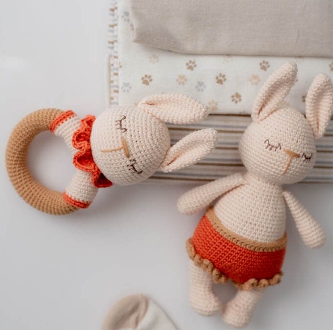 Amigurumi Crochet Bunnies - Crochet Toy and Rattle. Crochet Pattern in PDF