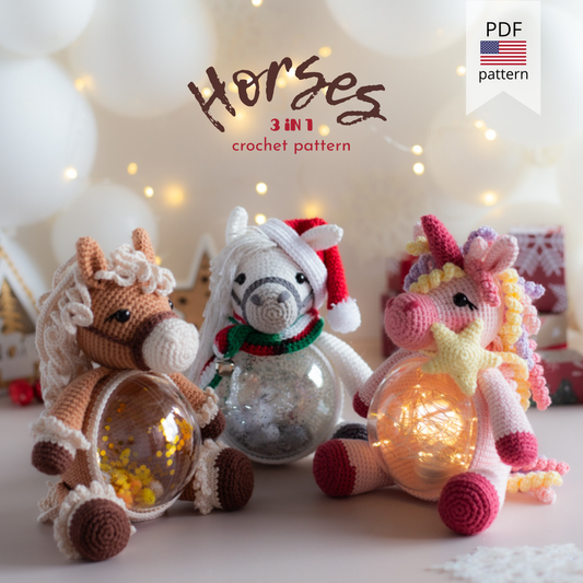 Amigurumi Crochet Horse. Crochet Pattern 3-in-1: Horse, Unicorn & New Year's Horse (PDF)