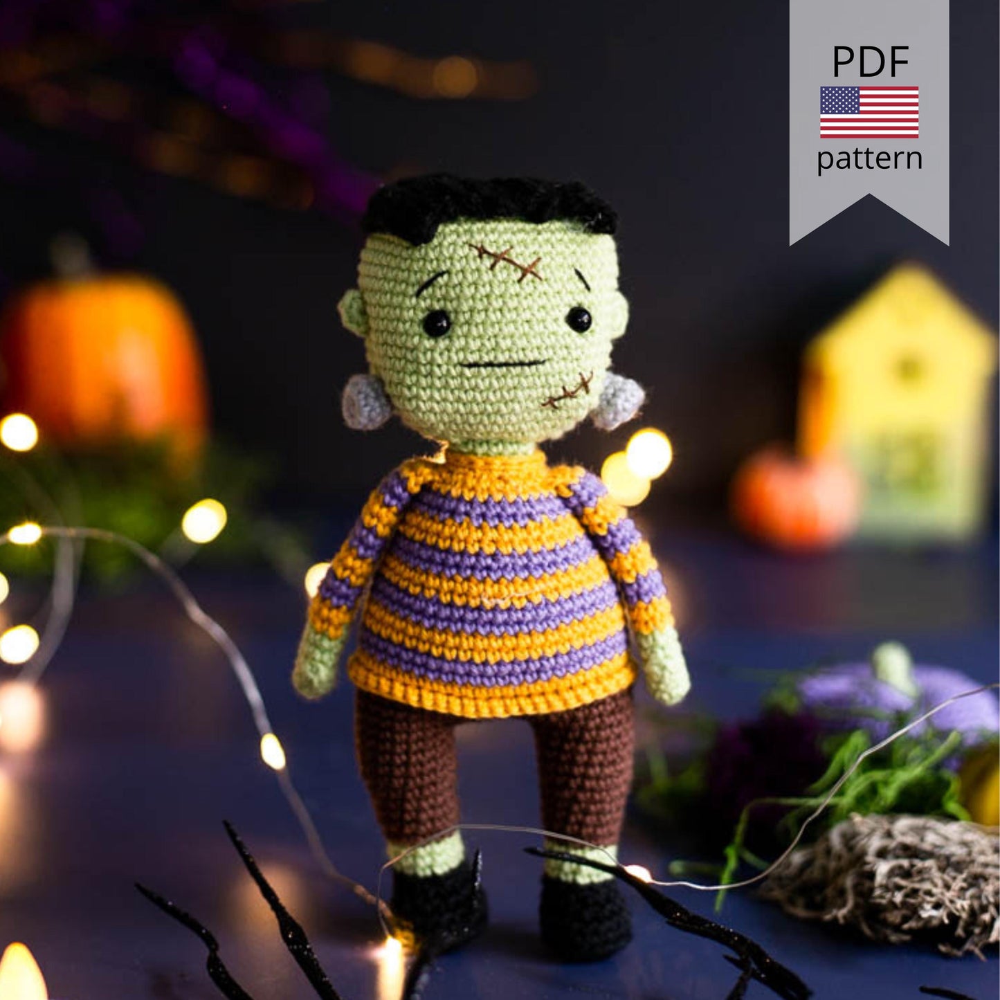 Amigurumi Crochet Halloween Frankenstein. Crochet Pattern in PDF