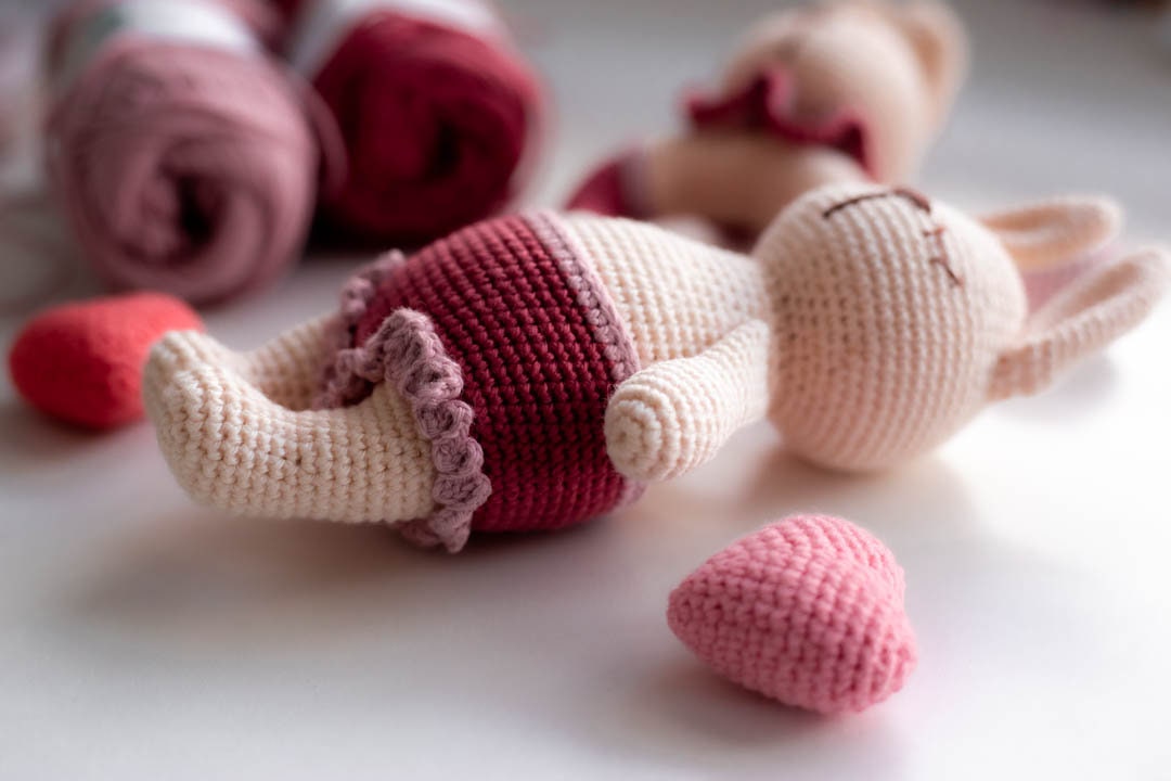 Amigurumi Crochet Bunnies - Crochet Toy and Rattle. Crochet Pattern in PDF