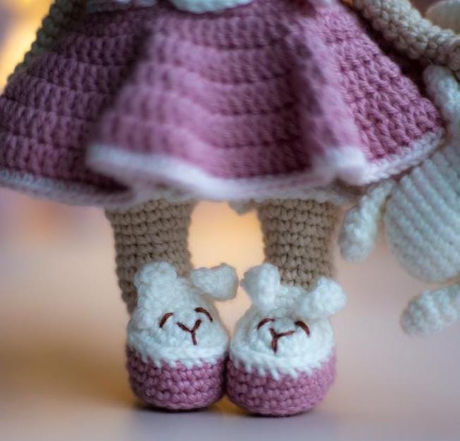 Amigurumi Crochet Doll. Baby Girl with Bunny. Crochet Pattern in PDF.