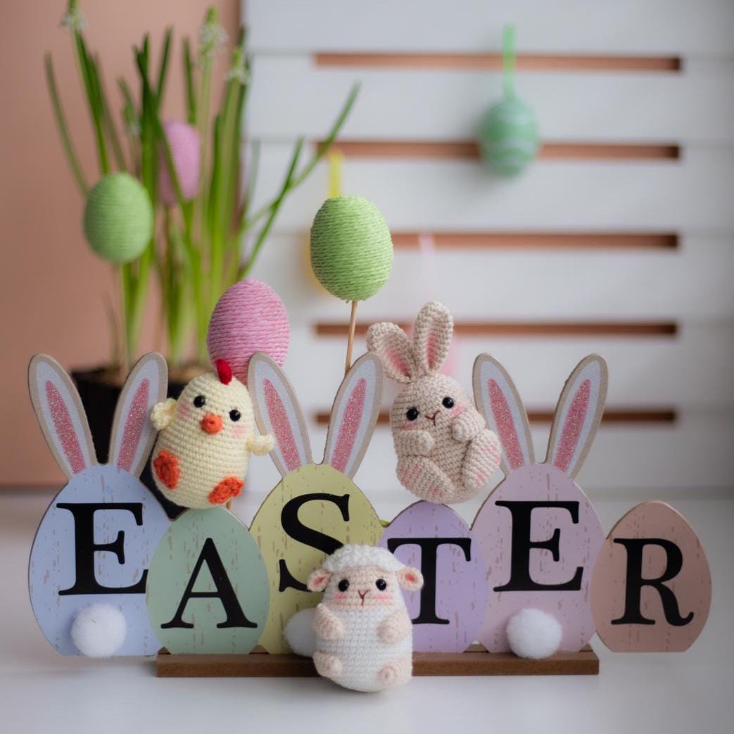 Amigurumi Crochet Easter Bunny, Sheep, Chicken. Crochet Pattern in PDF