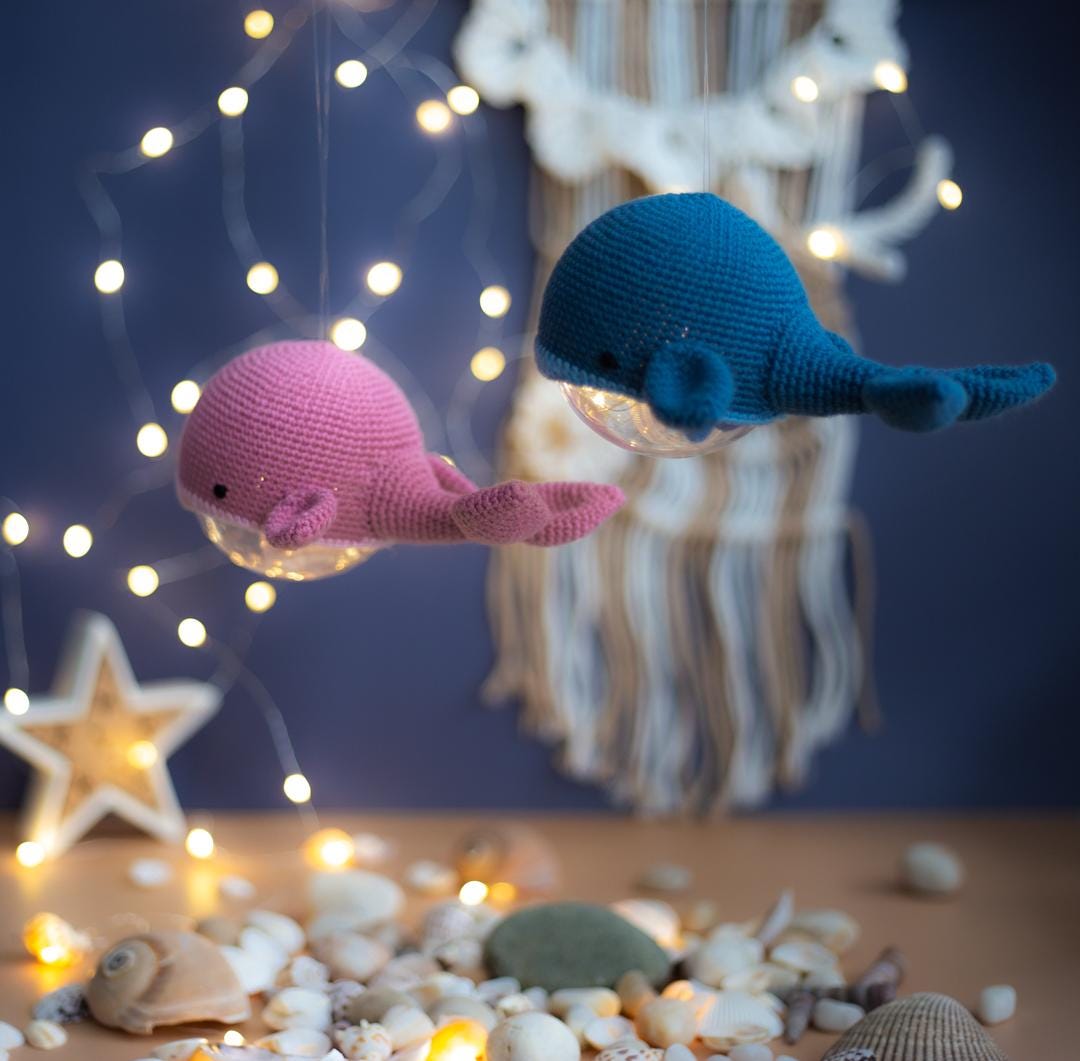 Amigurumi Crochet Whale. Crochet Night Light. Crochet Pattern in PDF