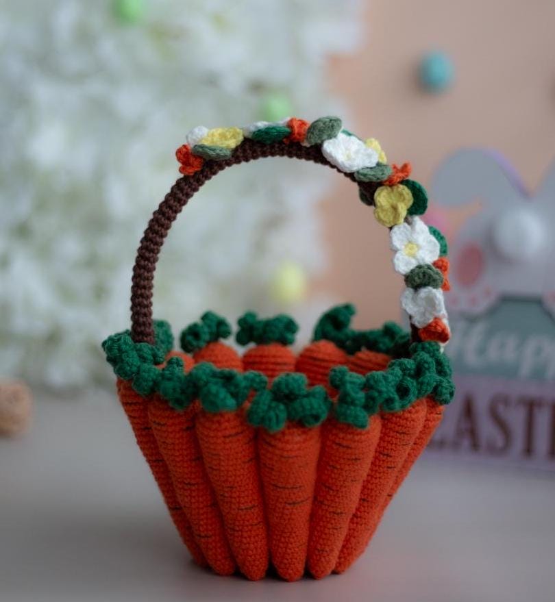 Amigurumi Crochet Easter Carrot Basket. Crochet Pattern in PDF