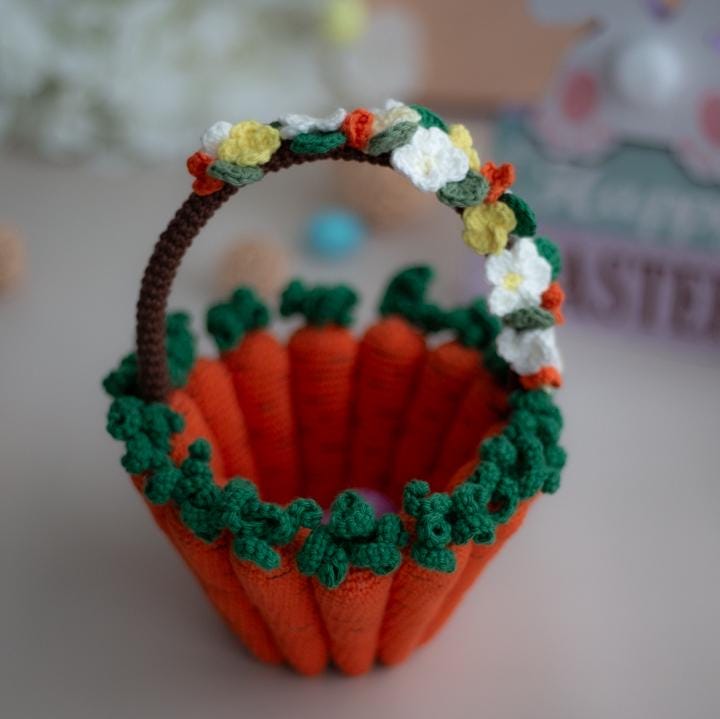 Amigurumi Crochet Easter Carrot Basket. Crochet Pattern in PDF