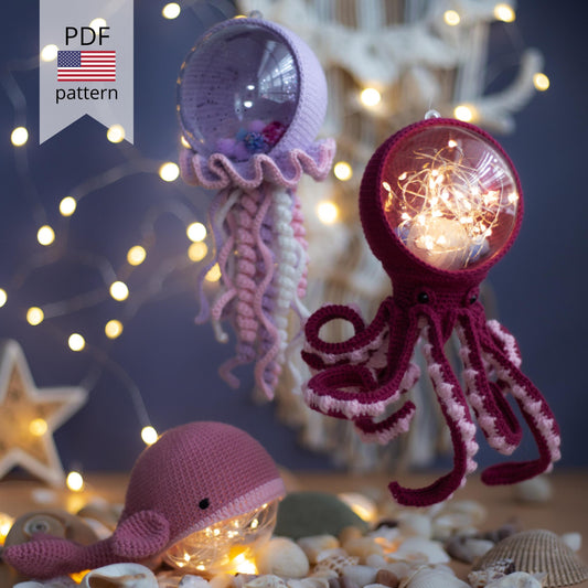 Amigurumi Crochet Sea Creatures: Octopus, Whale, Jellyfish. Crochet Patterns in PDF