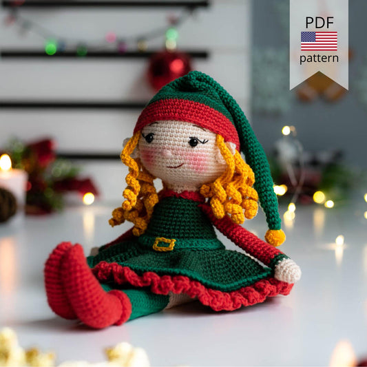 Amigurumi Christmas Elf girl. Crochet Pattern in PDF