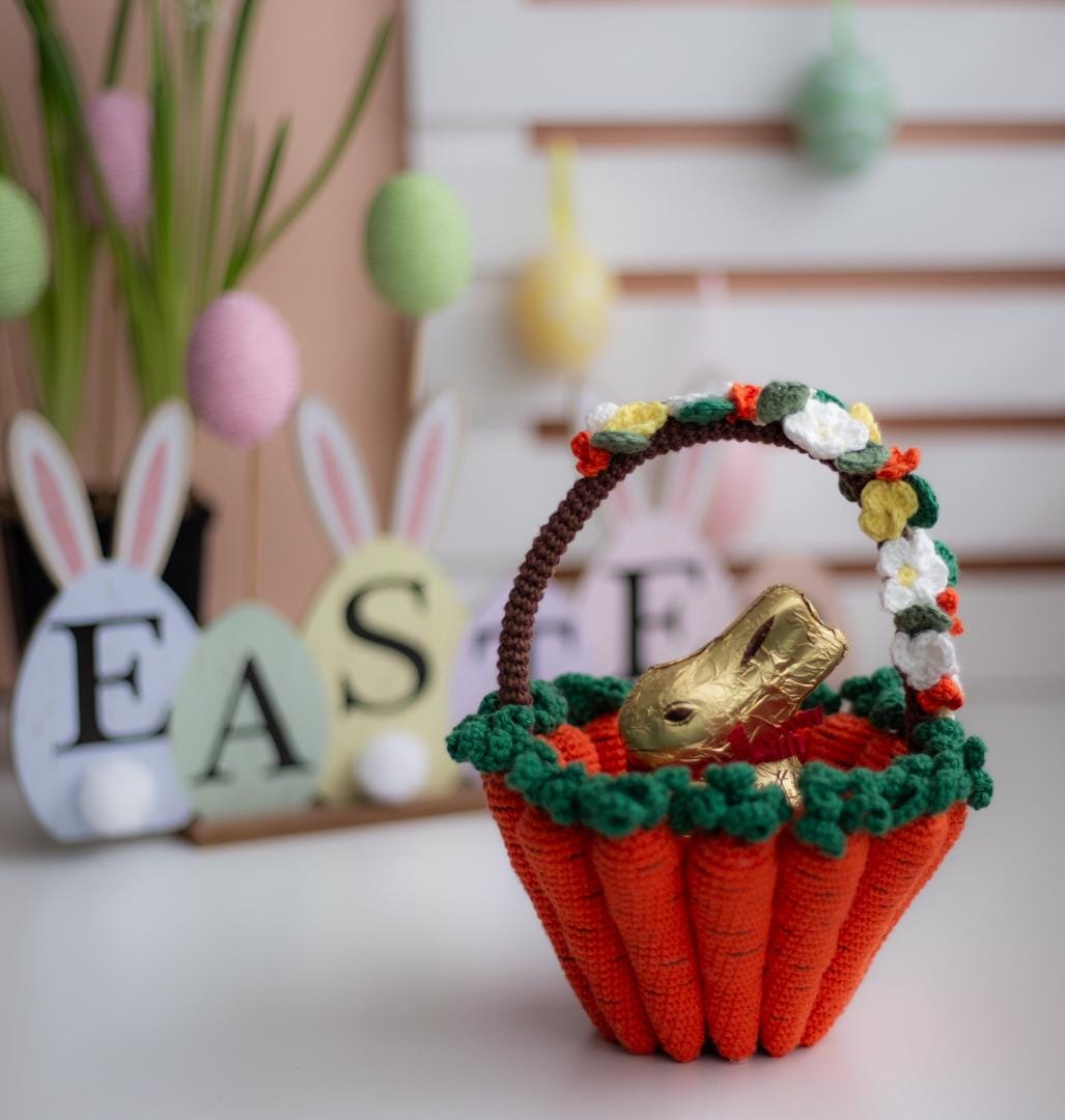 Amigurumi Crochet Easter Carrot Basket. Crochet Pattern in PDF
