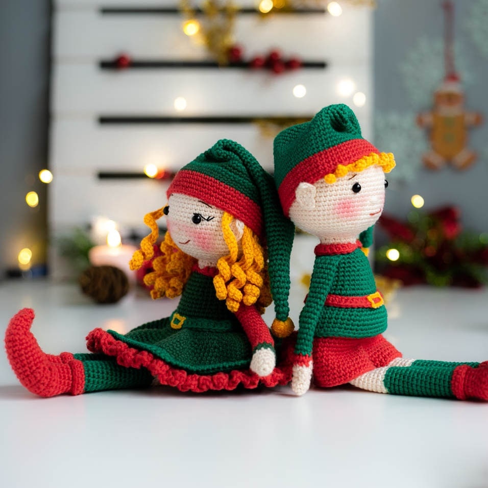 Amigurumi Christmas Elf girl. Crochet Pattern in PDF