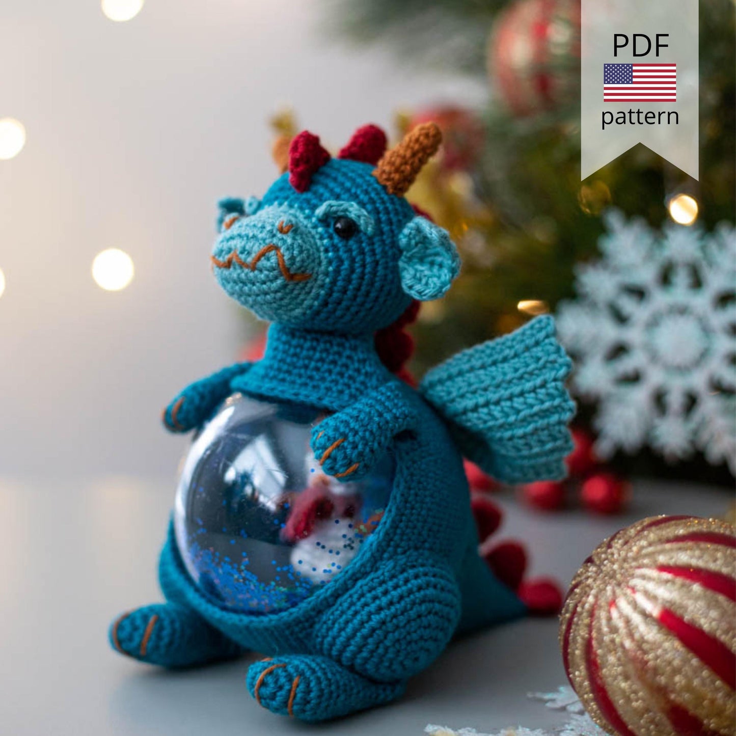 Amigurumi Crochet Christmas Dragon. Crochet Pattern in PDF