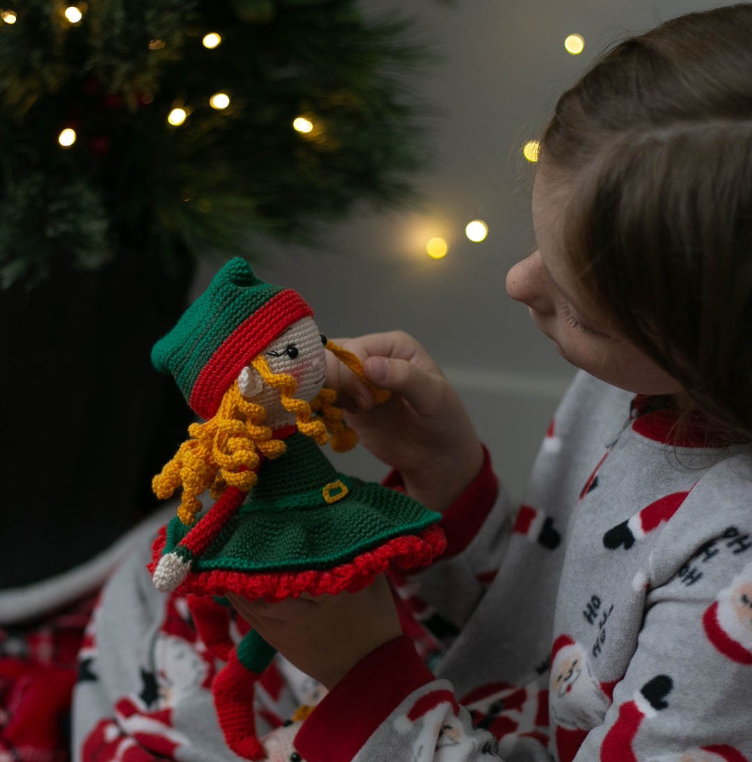 Amigurumi Christmas Elf girl. Crochet Pattern in PDF