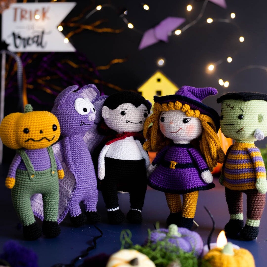 Amigurumi Crochet Halloween Toys - Pumpkin, Wich, Bat, Dracula and  Frankenstein. Crochet Patterns in PDF