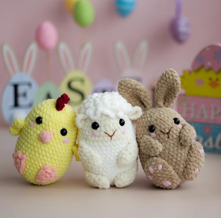 Amigurumi Crochet Easter Bunny, Sheep, Chicken. Crochet Pattern in PDF