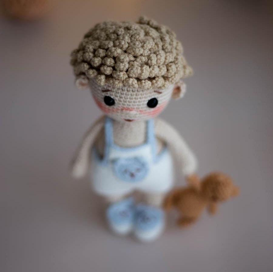 Amigurumi Crochet Baby Boy with Bear. Crochet Pattern in PDF