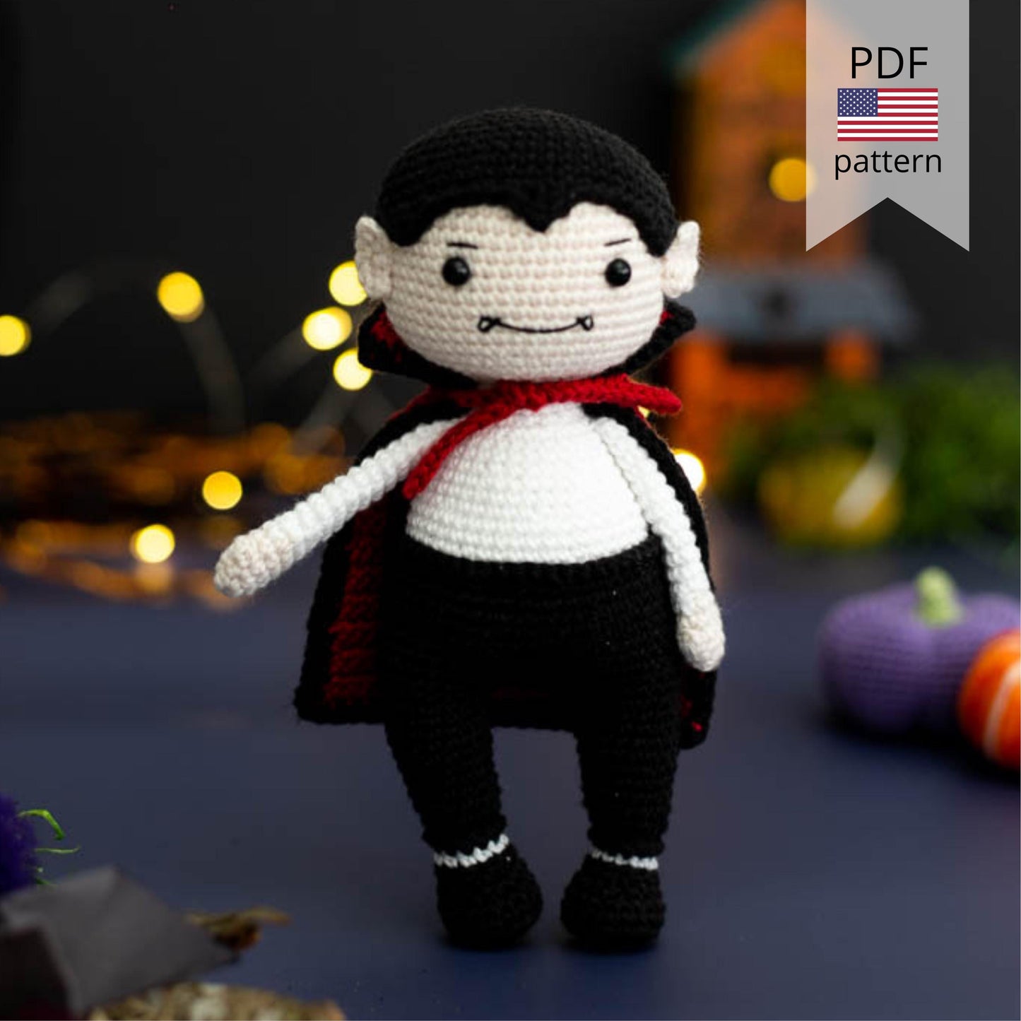 Amigurumi Crochet Halloween Dracula. Crochet Pattern in PDF