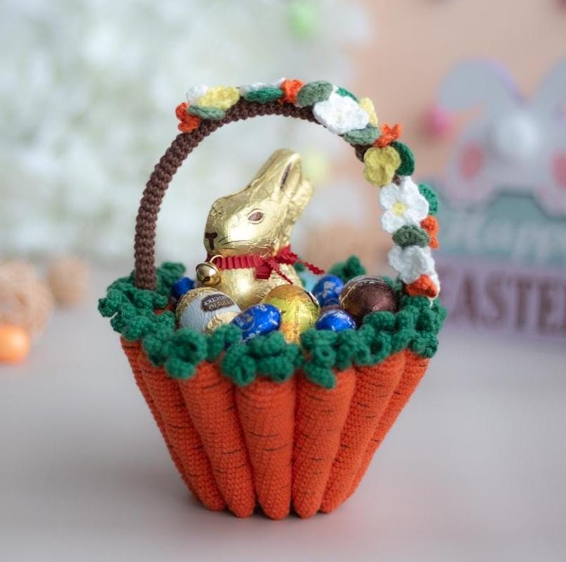 Amigurumi Crochet Easter Basket with Bunny, Sheep & Chicken. Crochet Pattern in PDF
