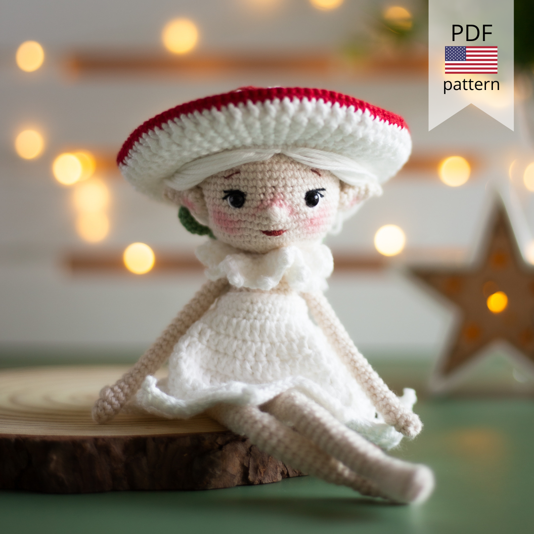 Amigurumi Crochet Elf. Crochet Pattern Amanita Mushroom.
