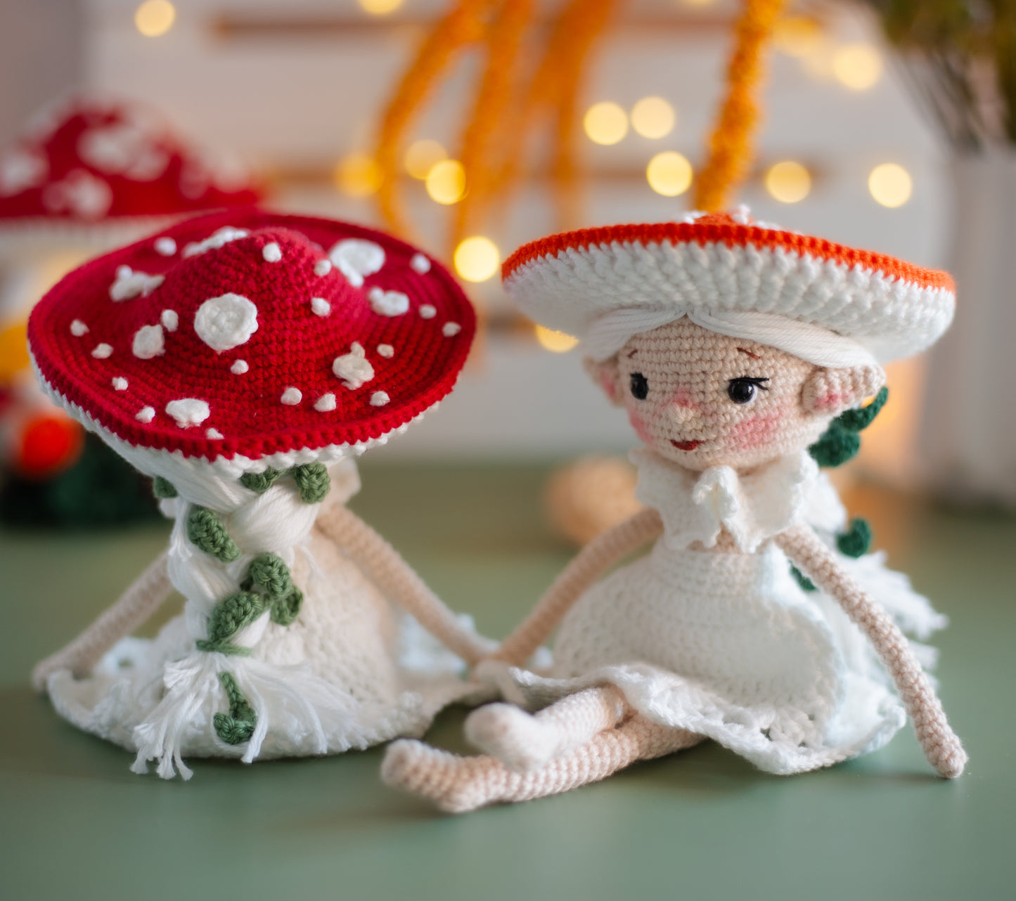 Amigurumi Crochet Elf. Crochet Pattern Amanita Mushroom.