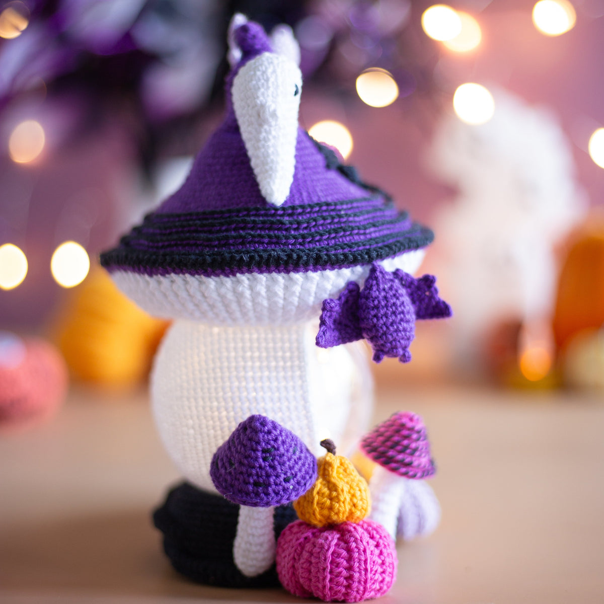 Crochet Halloween Mushroom with Bats, Ghosts and Pumpkins. Original Halloween Home Decorations.