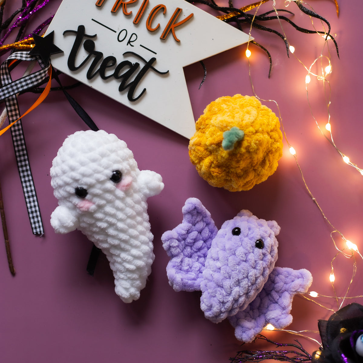 Crochet Halloween Mushroom with Bats, Ghosts and Pumpkins. Original Halloween Home Decorations.