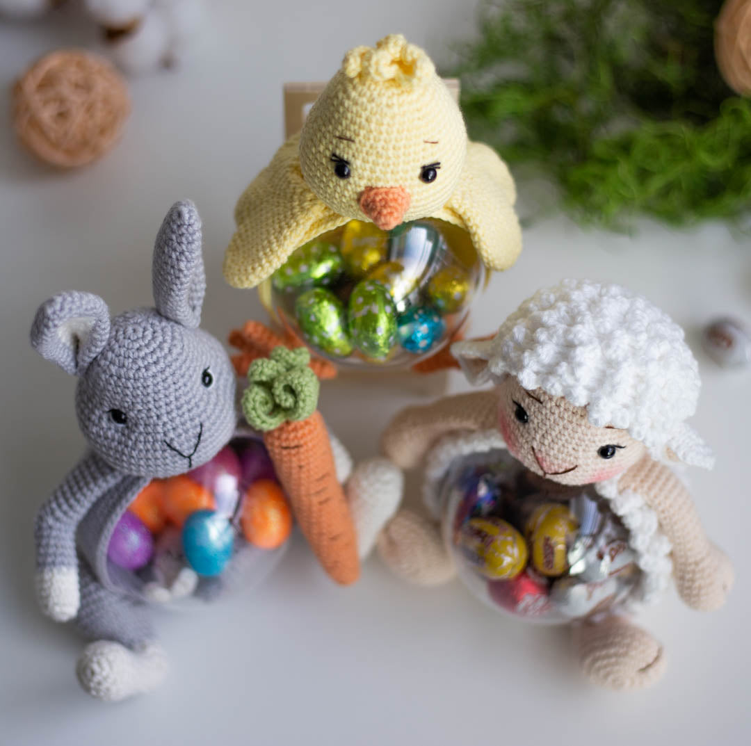 Amigurumi Crochet Easter Bunny, Sheep and Chicken. Crochet patterns in PDF