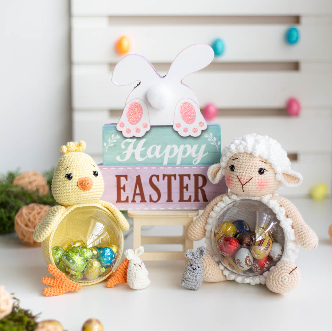 Amigurumi Crochet Easter Bunny, Sheep and Chicken. Crochet patterns in PDF