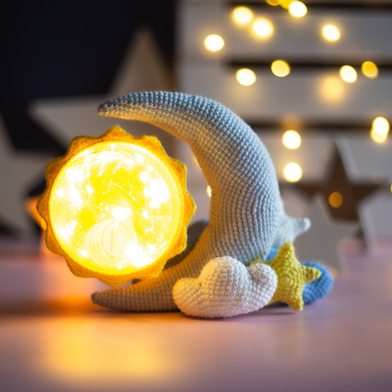 Crochet pattern night light Moon and Sun. Original crochet home decor.