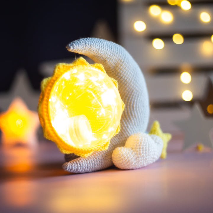 Crochet pattern night light Moon and Sun. Original crochet home decor.