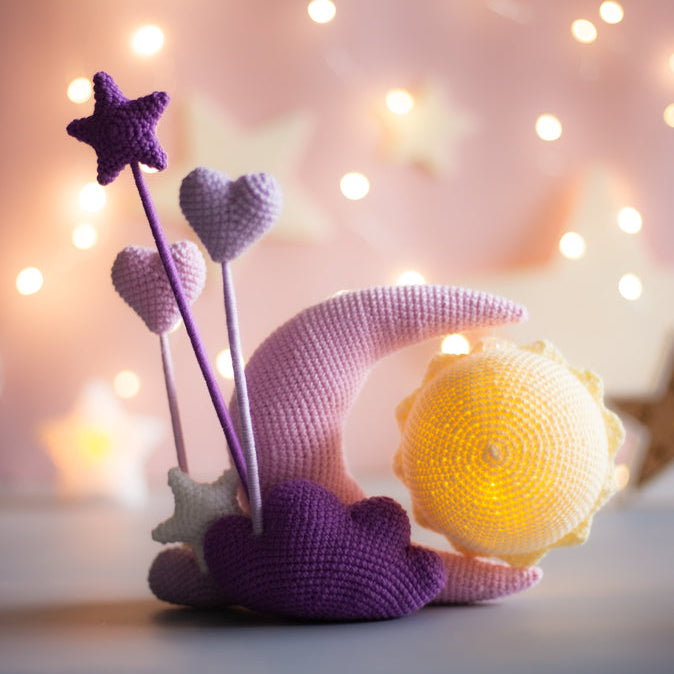 Crochet pattern night light Moon and Sun. Original crochet home decor.