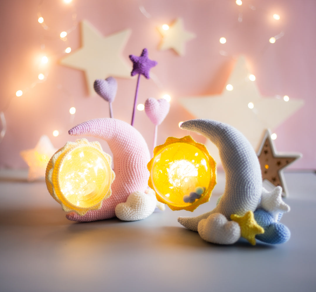Crochet pattern night light Moon and Sun. Original crochet home decor.