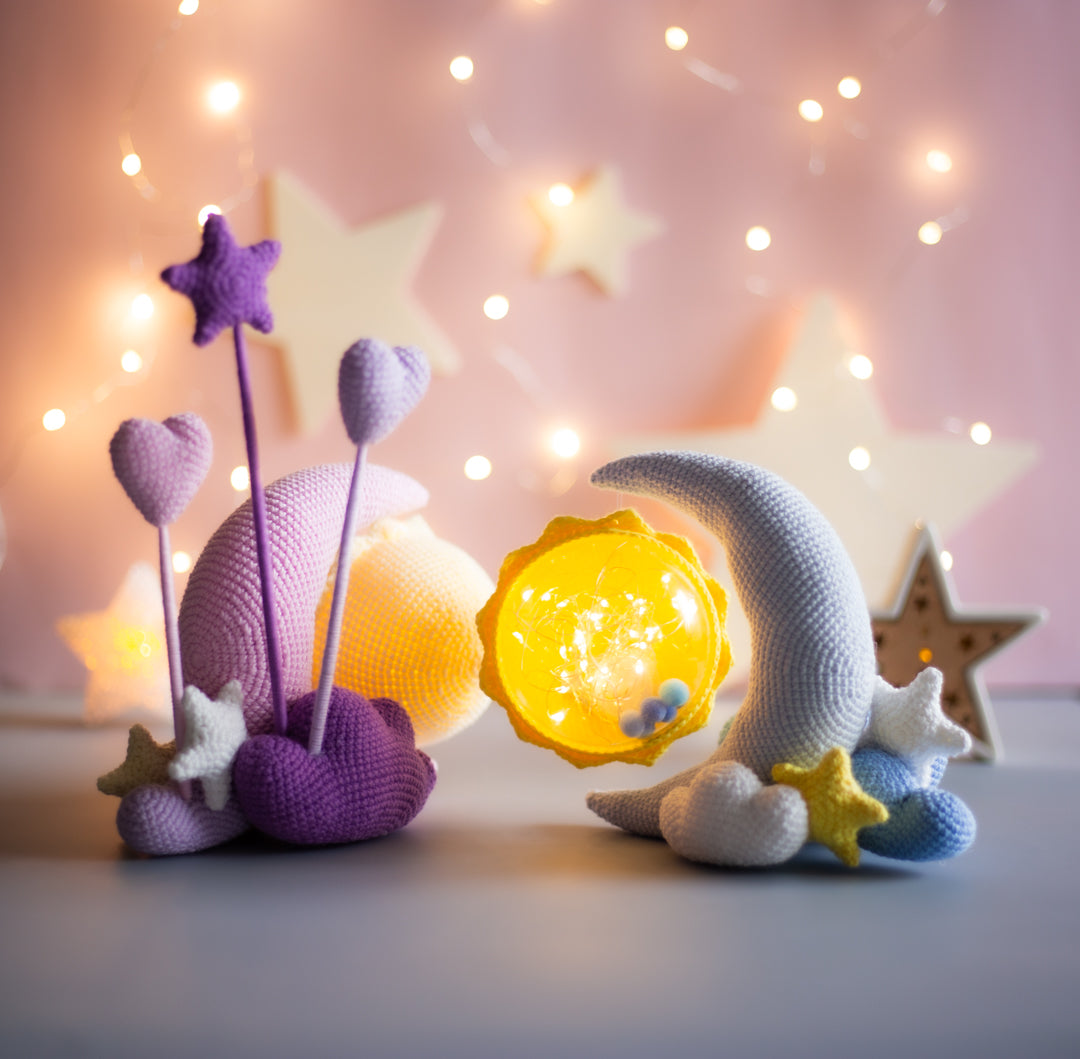 Crochet pattern night light Moon and Sun. Original crochet home decor.