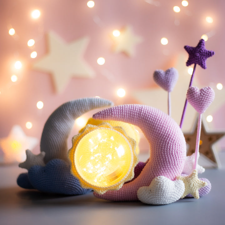 Crochet pattern night light Moon and Sun. Original crochet home decor.