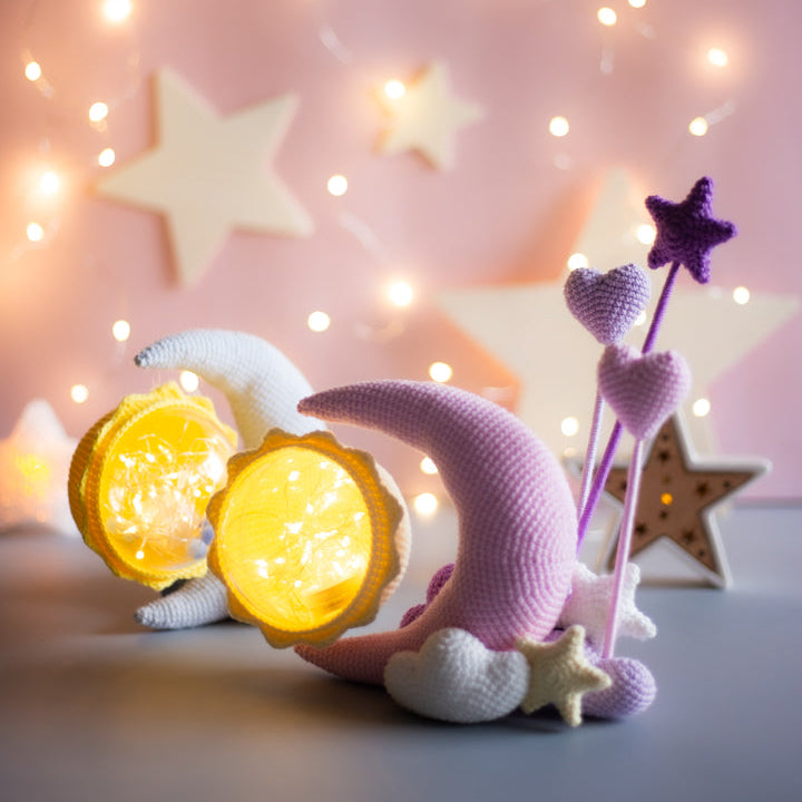 Crochet pattern night light Moon and Sun. Original crochet home decor.