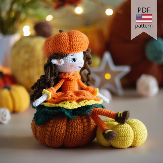 Amigurumi crochet Elf Pumpkin. Doll crochet pattern.